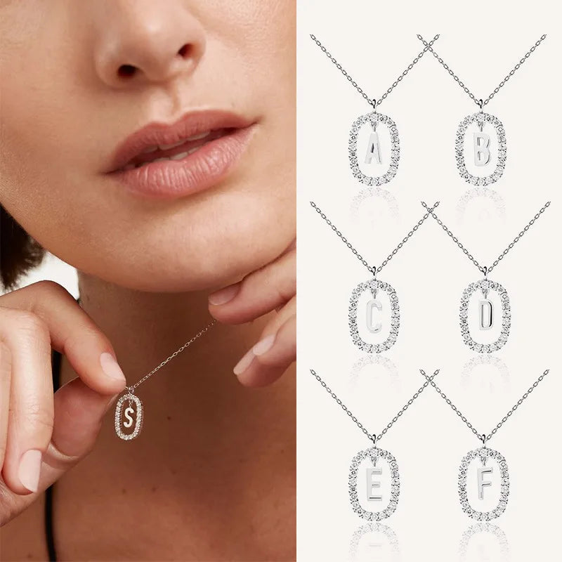 New 925 Sterling Silver Alphabet Necklace Charm High Quality First Name Initial Pendant Choker Birthday Gift Fine Jewelry